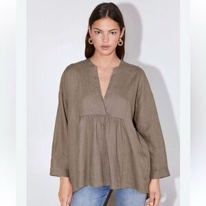 Zara Brown V-Neck Tunic Top